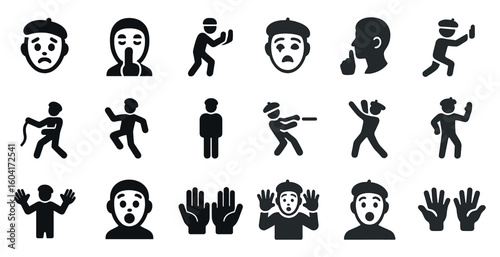 Emotion and expression icons set – solid, silhouette, facial reaction symbols