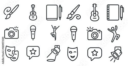 Arts and entertainment line icons set – linear, outline, creative symbols