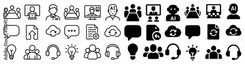 Communication and technology icons set – filled, solid, ai and digital symbols