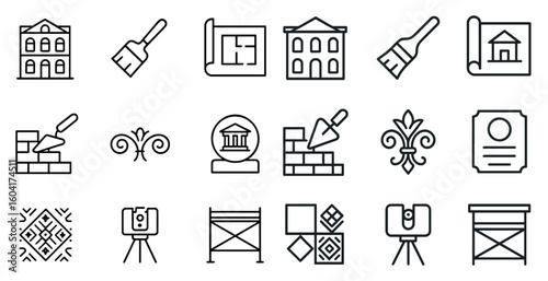 Architecture and construction line icons set – blueprint, building, engineering symbols
