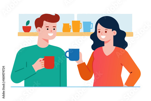 Couple enjoying coffee together on a shelf
