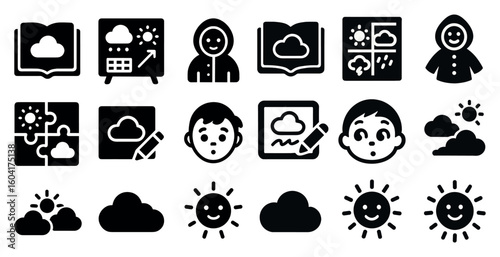 Weather forecast solid icons set – filled, flat, climate and meteorology symbols