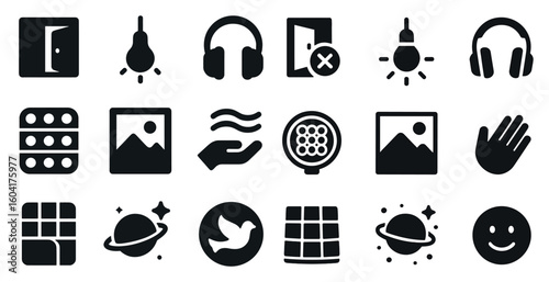 Home and office solid icons set – filled, everyday, convenience symbols