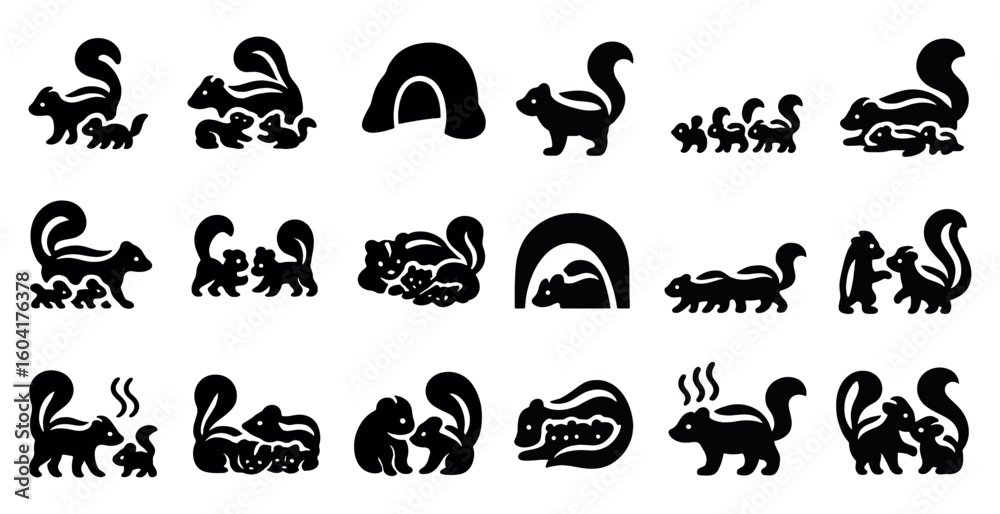 Naklejka premium Animal silhouette icons set – solid, filled, wildlife and nature symbols