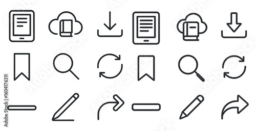 Digital device line icons set – outline, filled, gadgets and technology symbols