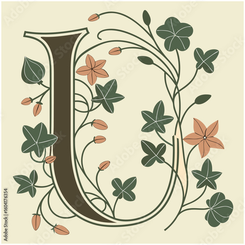 U logo, t-shirt, tattoo, cards,Floral Letter Series  illustration vector design