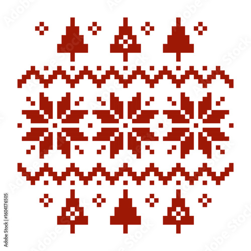 red and white Christmas sweater with a pattern of trees and snowflakes. design for all business