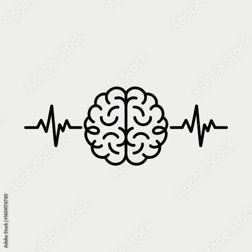 Human Brain with Pulse Line Art Minimalistic Representation of Mental Activity and Thought Process for Medical and Scientific Designs