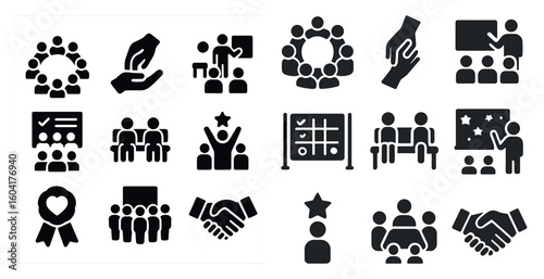 Education and learning icons set – solid, filled, school and classroom graphics