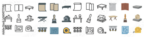 Home renovation outline icons set – flat, filled, construction and diy symbols