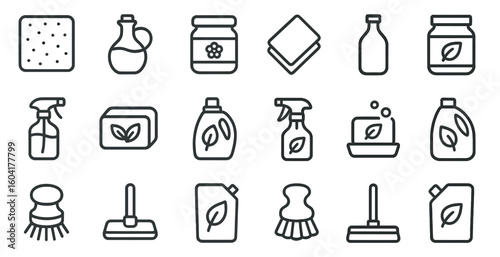 Eco-friendly cleaning line icons set – outline, hygiene, sanitary symbols