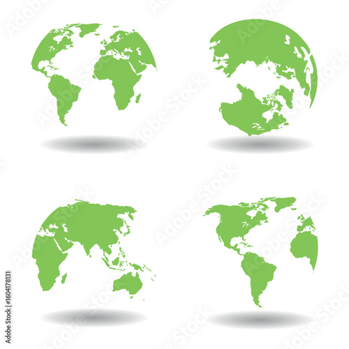 Illustration of a set of world map icons on a white background.