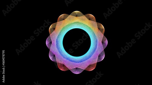 Colorful, intricate, radiating circular design.