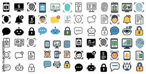 Artificial intelligence outline icons set – linear, tech, automation symbols