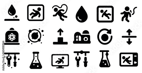 Safety and caution solid icons set – filled, danger, warning symbols collection