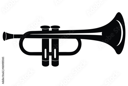 Black and White Silhouette of a Trumpet Musical Instrument on White Background