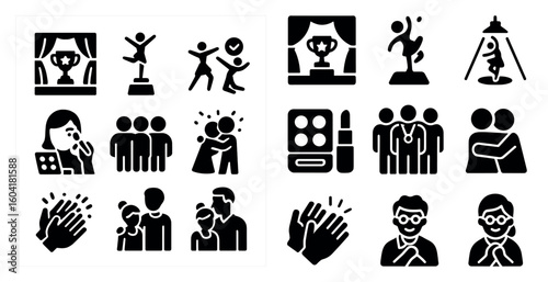Celebration and award icons set – silhouette, solid, party and success symbols