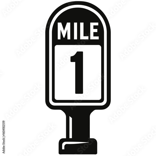 Mile Marker 1 Road Sign Icon - Black and White Vector for Distances, Journeys, and Road Trips.