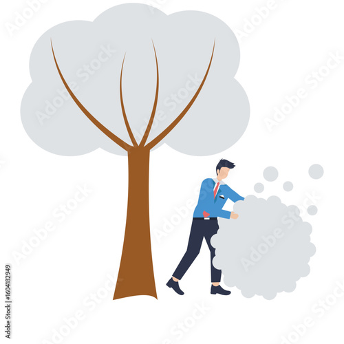 Flat illustration of businessman pushing giant snowball to symbolize momentum consistency persistence and compounding growth stock illustration