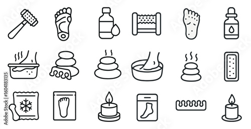 Foot care line icons set – outline, pedicure, podiatry symbols for wellness