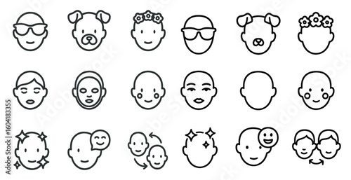 Emoticon outline icons set – linear, line, mood and expression symbols