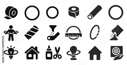 Home improvement solid icons set – diy, construction, renovation symbols
