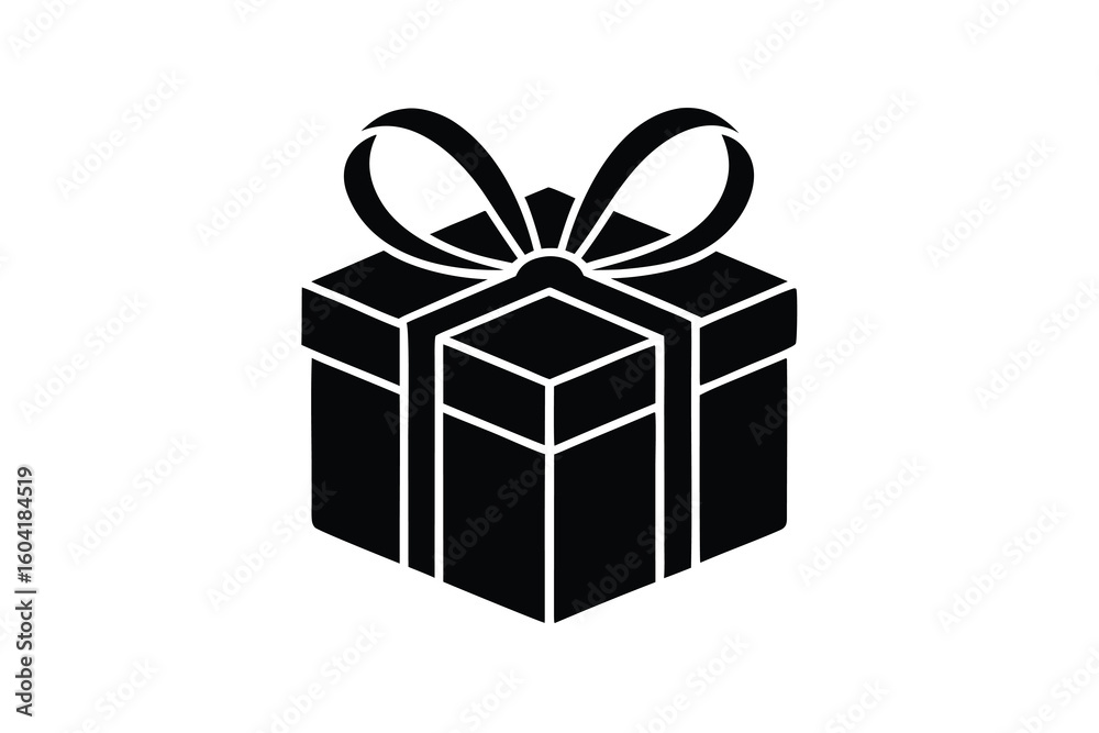 Fototapeta premium Black Gift Box Icon, Present with Ribbon Bow for Celebrations and Occasions