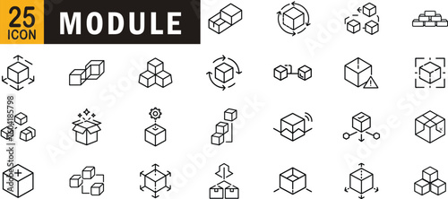 Module outline icon set. Box, block, cube, component, system, package, element, and structure icons.
