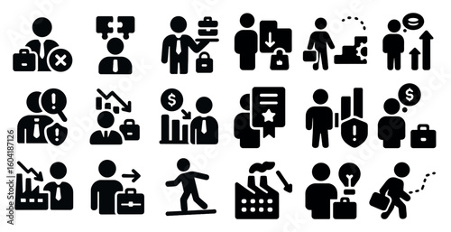 Business and success icons set – solid, filled, entrepreneurship symbols