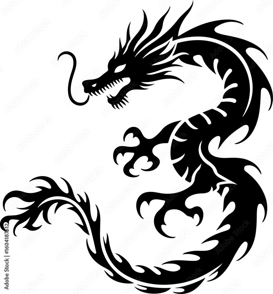 Naklejka premium Tribal Dragon Tattoo Silhouettes