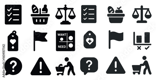 Shopping and retail solid icons set – filled, commerce, buying and selling symbols