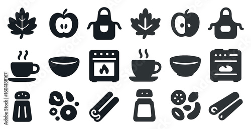 Cooking and kitchen silhouette icons set – filled, solid, culinary symbols