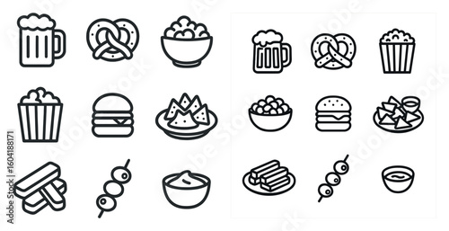 Food and snack line icons set – outline, linear, dining and kitchen symbols