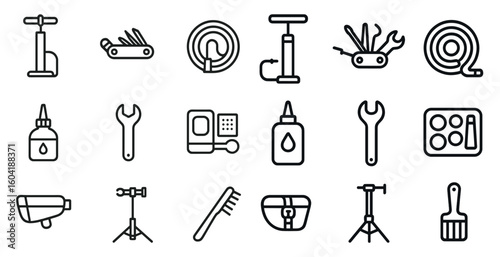 Cycling and maintenance line icons set – tools, repair, bicycle symbols
