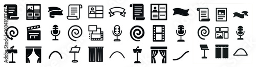 Media and communication silhouette icons set – solid, filled, broadcast symbols