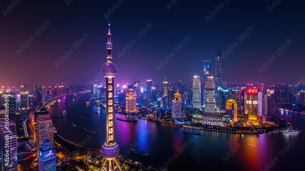 Fototapeta premium Aerial photography of night view of the city 