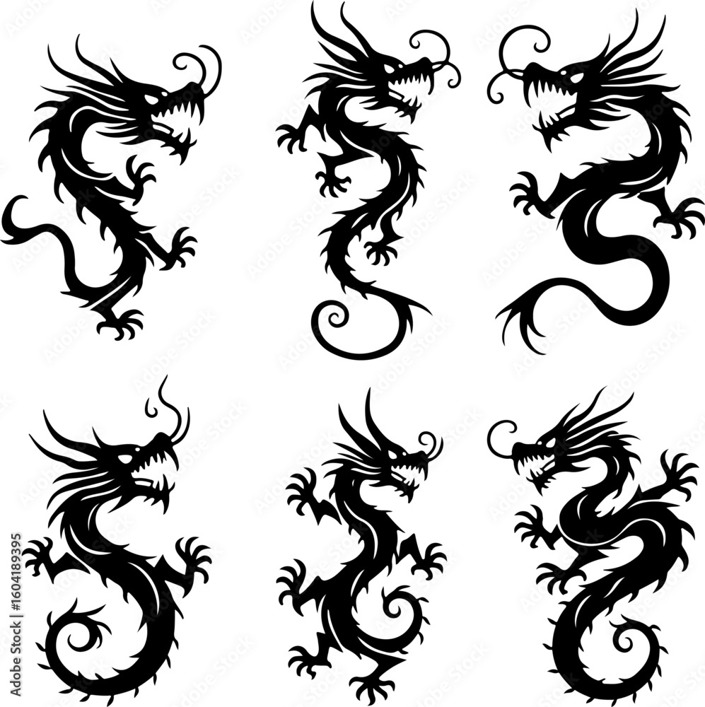 dragon tattoo, tribal dragon, vector bundle dragon tattoo, tribal dragon, vector bundle