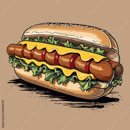 The hotdog vector is made in great detail
