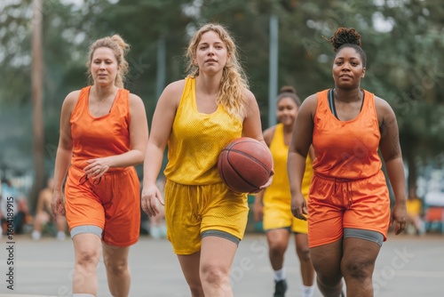 Plus-size athletes doing workout outside