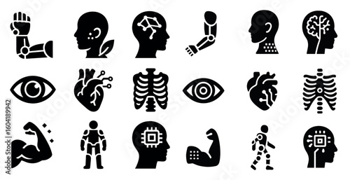 Body and anatomy silhouette icons set – human, health, medical symbols