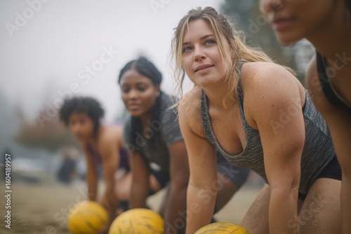 Plus-size athletes doing workout outside