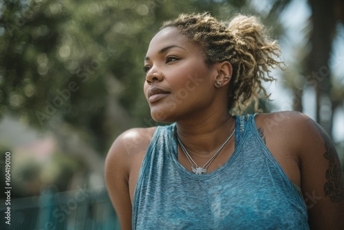 Plus-size athletes doing workout outside
