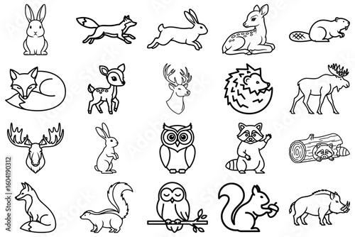 Forest Animal Silhouettes: A charming collection of minimalist silhouettes representing an array of forest animals. Perfect for educational or decorative purposes. 