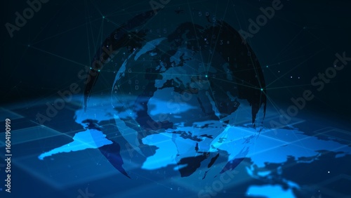 Futuristic Digital World Map with Earth and Network Connections