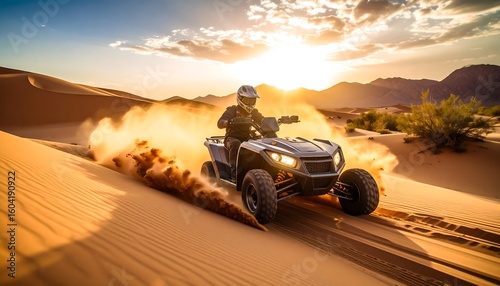 Fototapeta Naklejka Na Ścianę i Meble -  ATV adventure in golden dunes