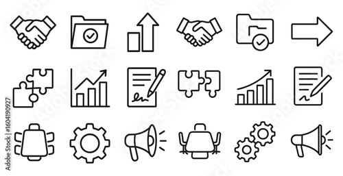 Business and productivity icons set – outline, linear, office essentials