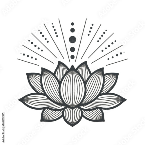 Lotus flower vector icon, a spiritual symbol of yoga and meditation with decorative elements, isolated on a transparent background