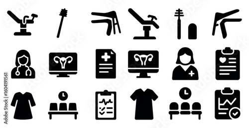 Gynecology solid icons set – healthcare, medical, women's health symbols