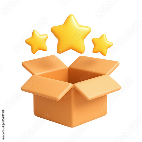 Vibrant orange box with stars emerging from it, symbolizing excitement and surprise
