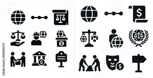 Legal and justice filled icons set – solid, law, court symbols for attorneys